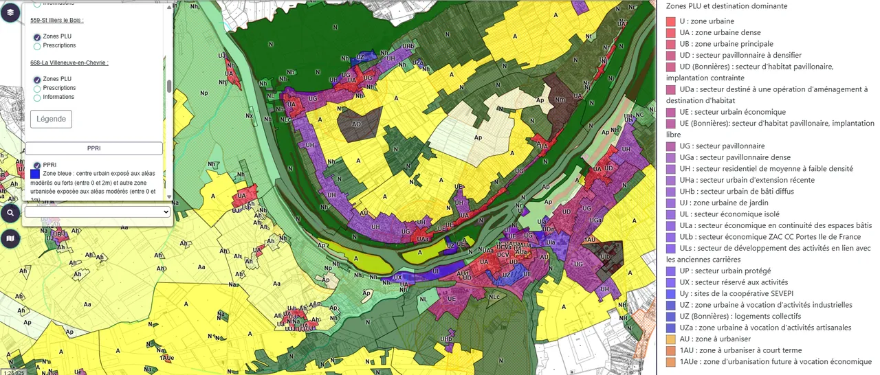 Interface WebSIG des zonages PLU et prescriptions, communes de l’intercommunalité